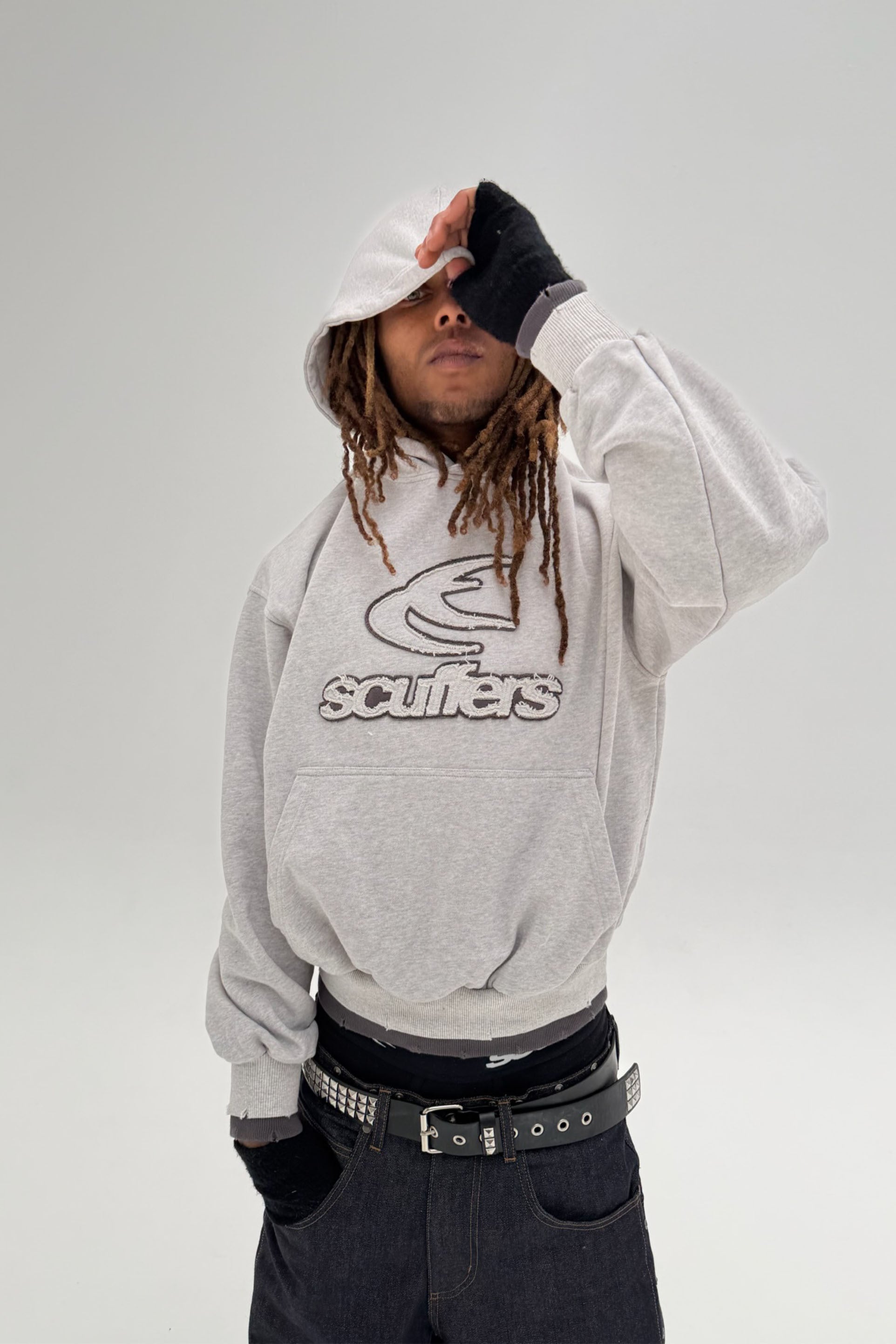 Sudadera con capucha doble gris claro