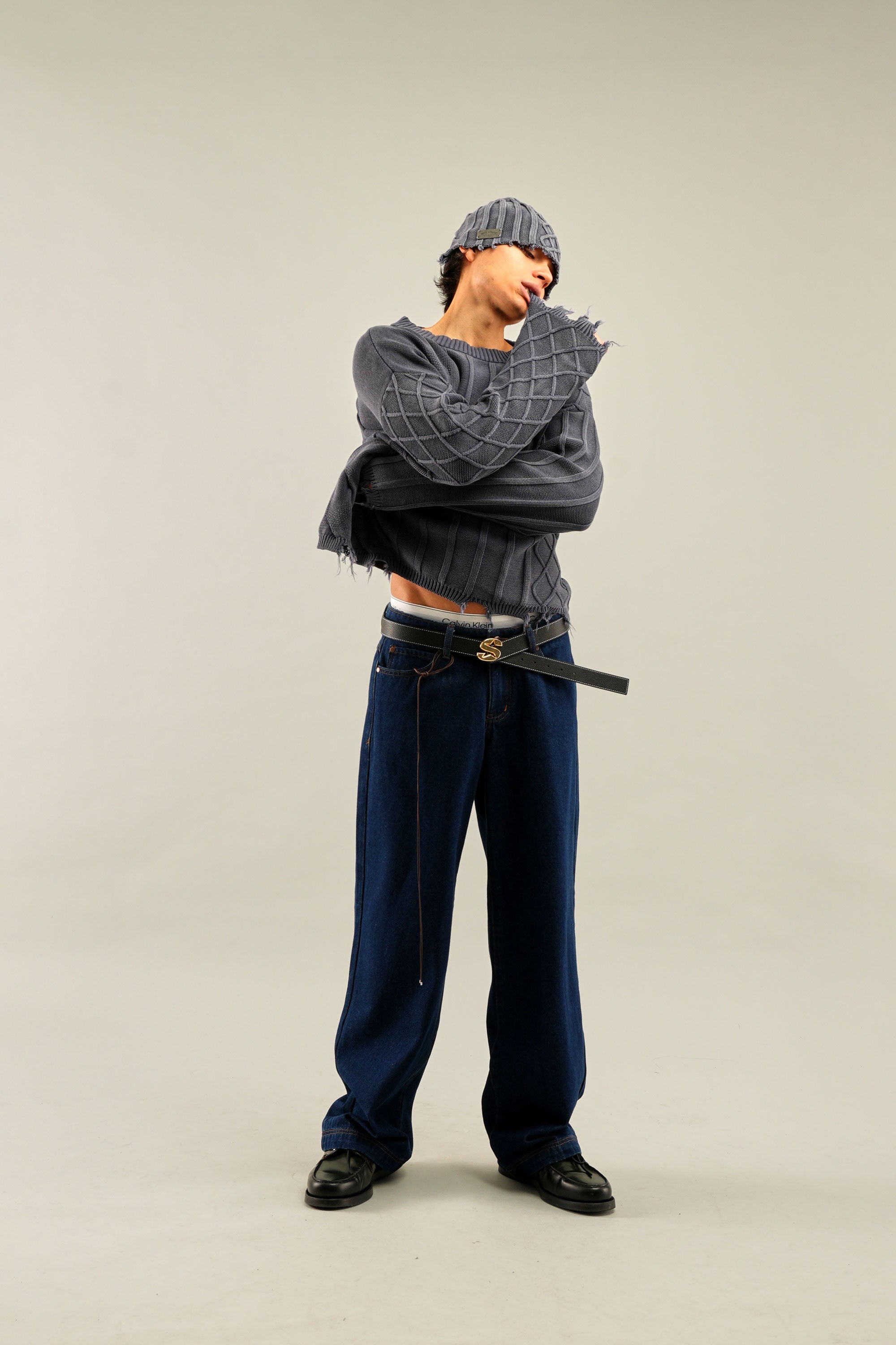 Jersey de gabardina azul marino de gran tamaño