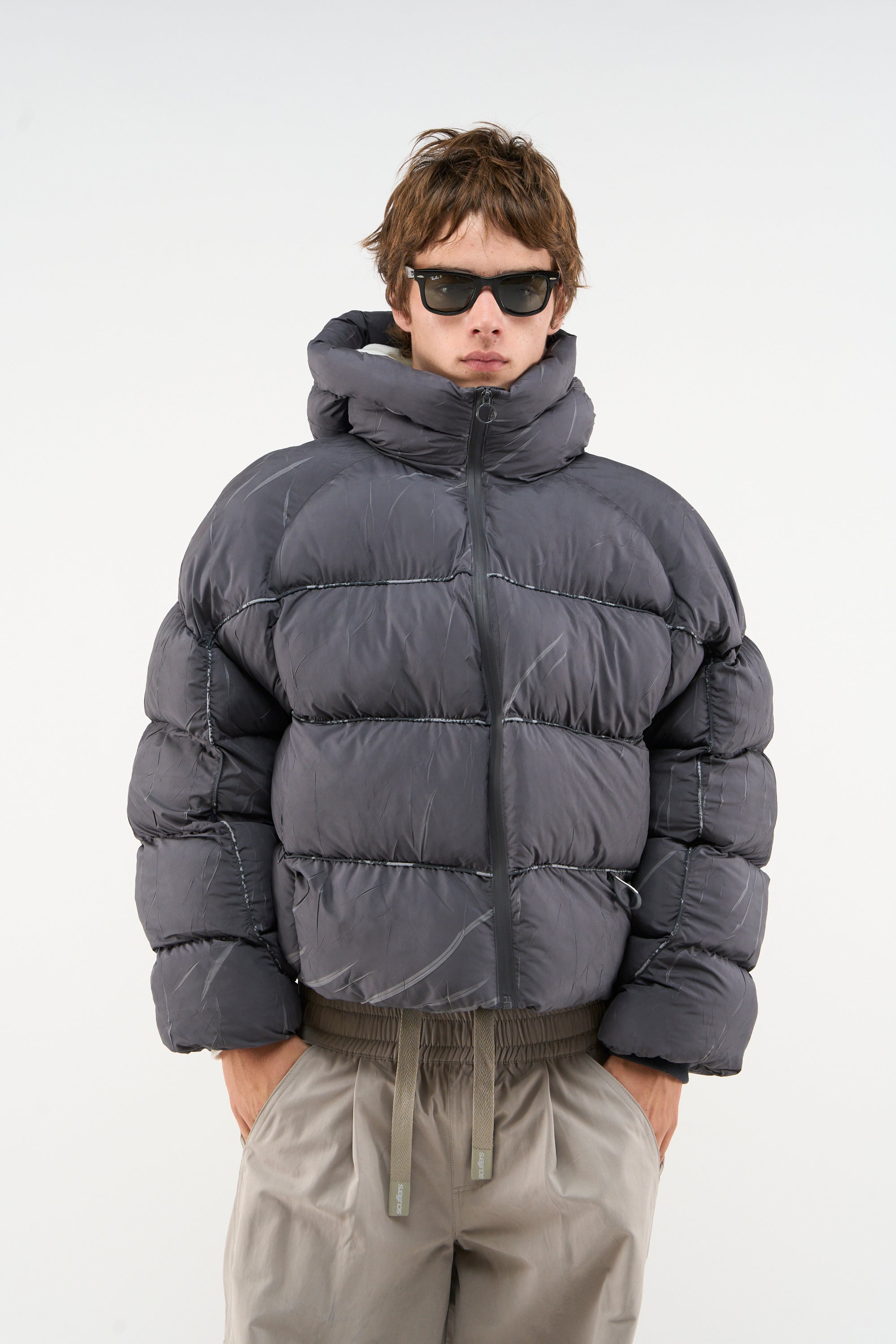 Chaqueta acolchada gris oscuro de mármol