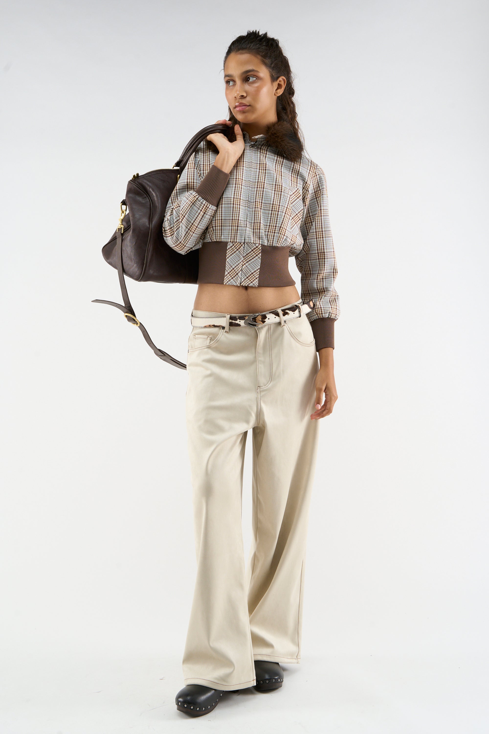 Chaqueta Harrington marrón a cuadros